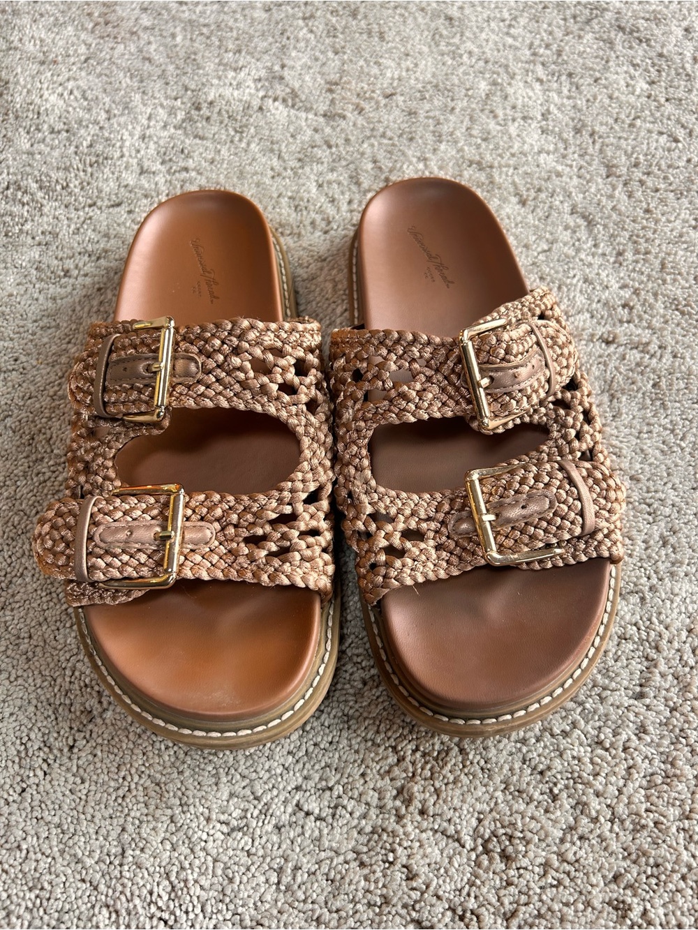 Universal Thread Braided Double-Buckle Slides in Brown